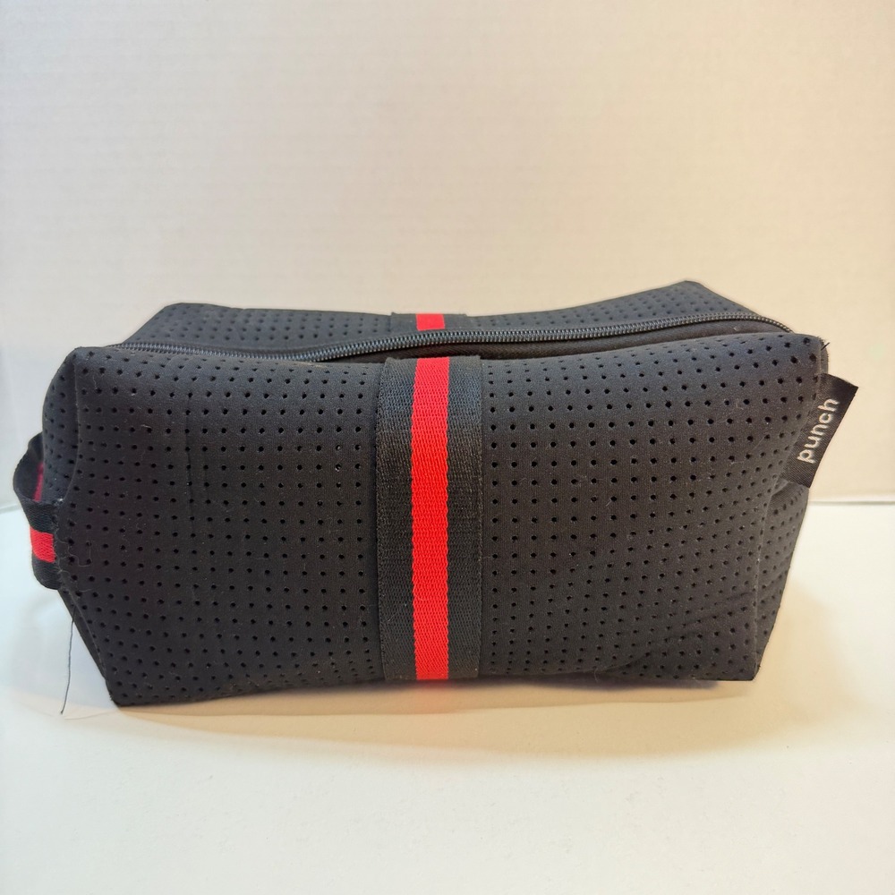 Punch Toiletry Bag Black Red Perforated Neoprene Breathable Sporty Travel Case